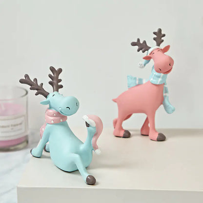 Nordic Elk Decorative Resin Figurine – Pastel Home Ornament