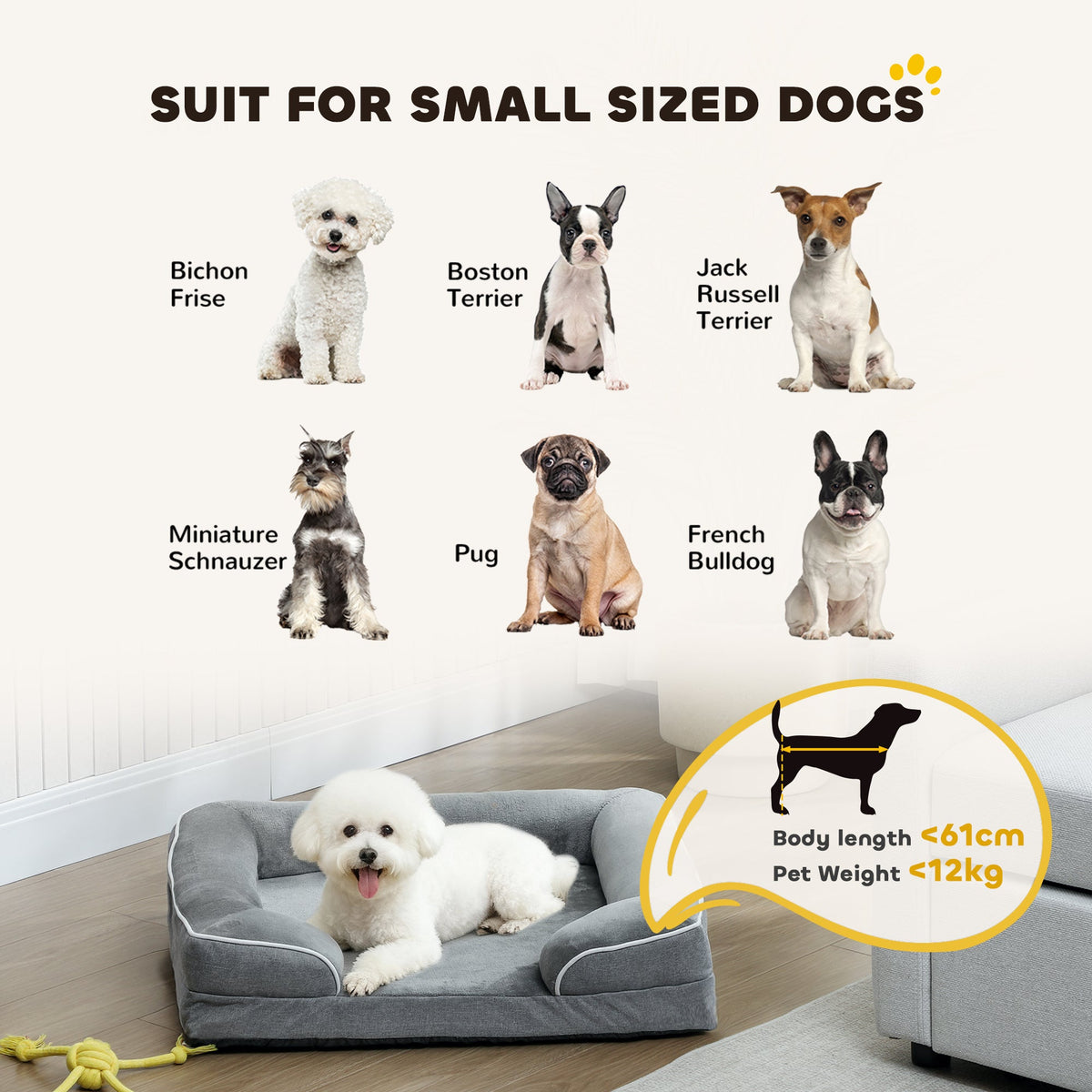 PawHut Washable Pet Sofa Bed for Cats and Dogs, Grey