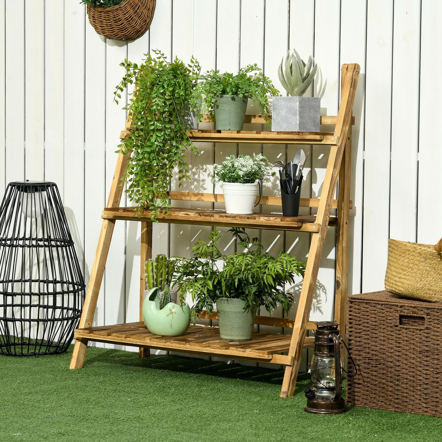Wooden Folding Flower Pot Stand 3 Tier Garden Planter (80L x 37W x 93H cm)