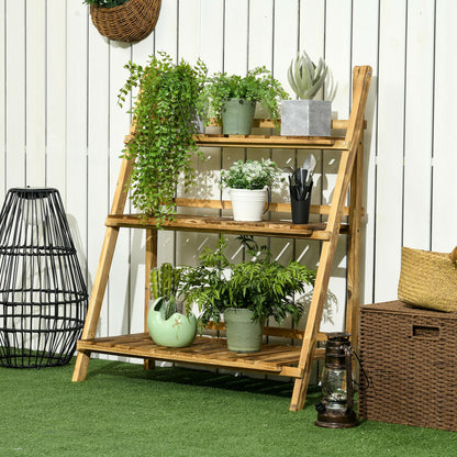 Wooden Folding Flower Pot Stand 3 Tier Garden Planter (80L x 37W x 93H cm)